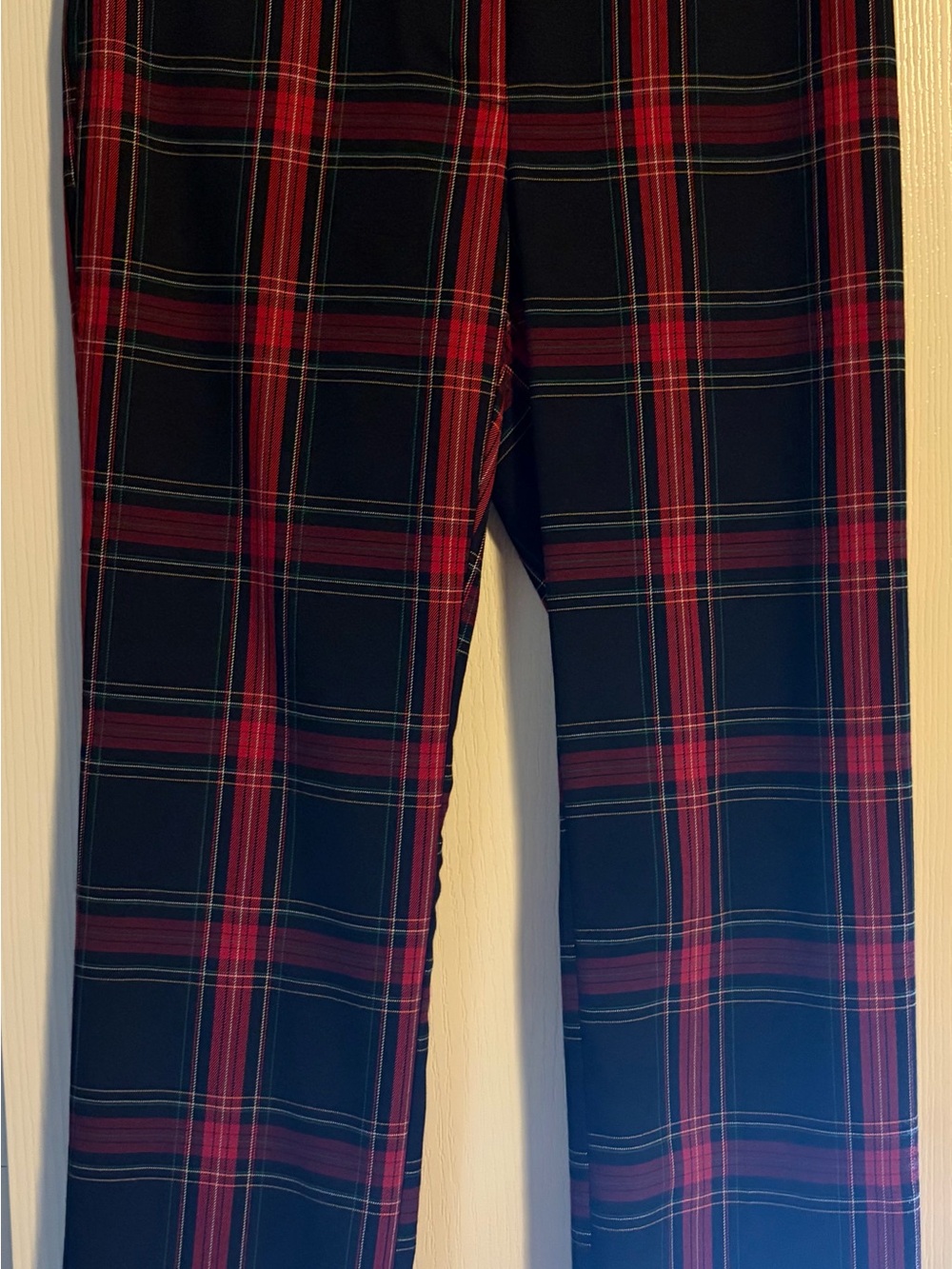 Red Black Plaid Wide Leg Career Pants Tartan Business Casual Trousers